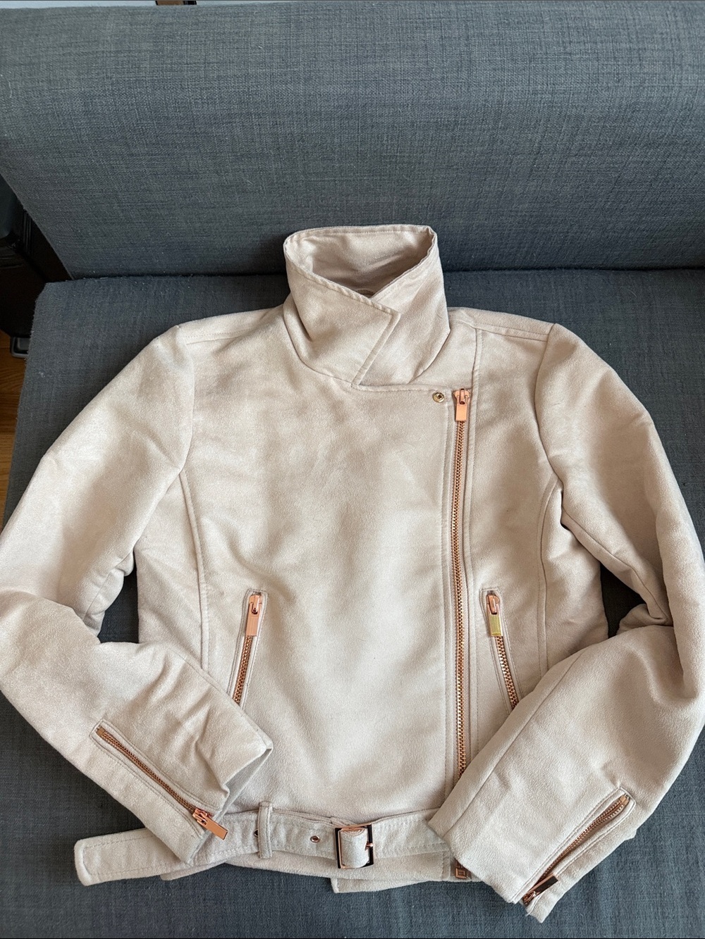 LC Lauren Conrad Soft Cream Moto Jacket with Rose Gold Hardware